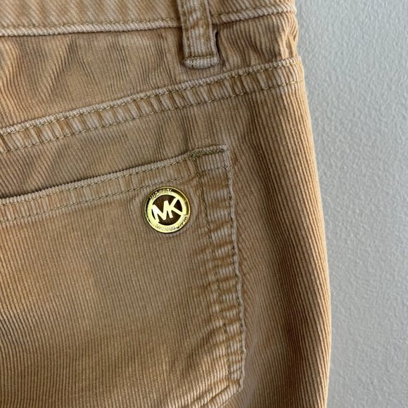 Michael Kors Corduroy Pants 4 Womens Khaki Tan Skinny Leg Zip Pockets MK - Picture 6 of 9